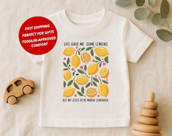 Camiseta de Jesús: La vida me dio limones, camiseta de fe, linda camiseta cristiana para niños, regalo con versículo bíblico, camiseta de limonada para niños pequeños