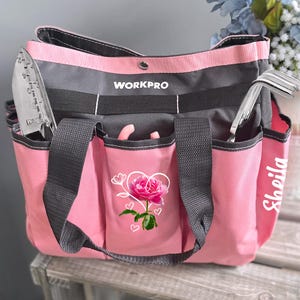 Personalized Garden Tool Bag, Garden Tool Tote, Gardening Caddy, Pink Garden Bag, (Tools Not Included) Garden Gift, Valentines, Mother's Day