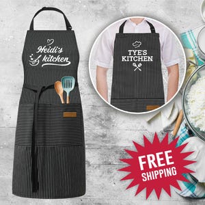 Personalized Kitchen Apron, Custom Name Apron, Unisex Custom Black Apron, Birthday Gift, Mother&#39;s Day Gift, House Warming, Cooking Gifts