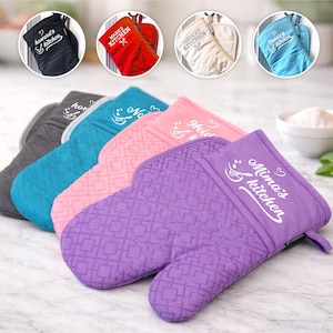 Personalized Oven Mitt & Pot Holder, 2 Piece Kitchen Gift Set, Silicone Oven Mitt, Wedding Gift, Mother's Day Gift, House Warming, Cooking