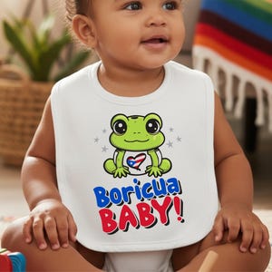 Puerto Rican Baby Bib, Boricua Baby Bib, Boricua Baby, Coquí Frogs, Puerto Rican Flag Bib, Puerto Rico Heritage, Latino Pride,
