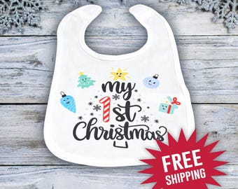 Christmas Baby Bib, My 1st Christmas Baby Bib, My First Christmas Bib, Baby Bib, Christmas Gift, Baby Christmas Gift, Baby Shower Gift