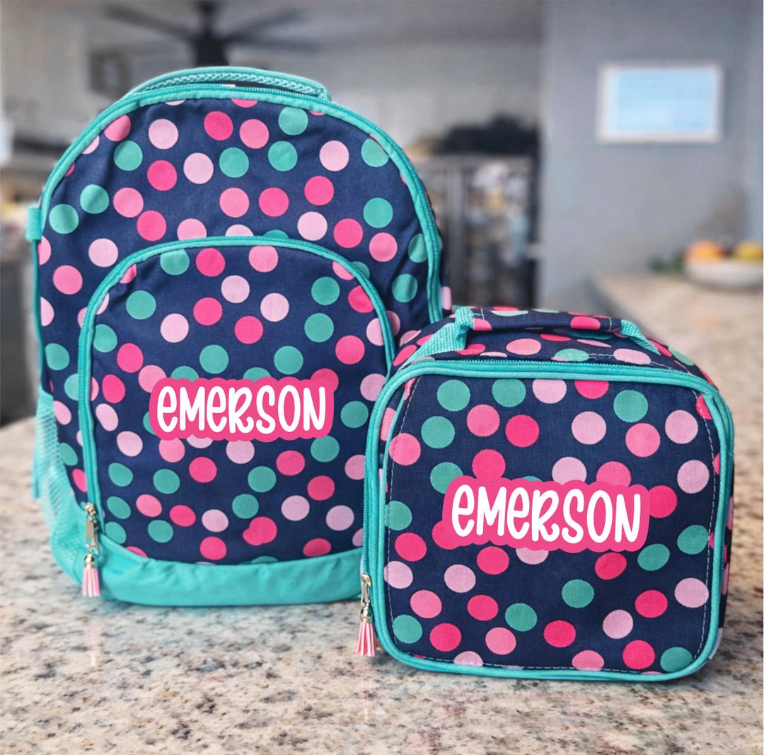 Personalized Kids Backpack and Lunch Bag Set, Polka Dot Backpack and ...