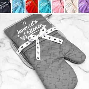 Mitaines de cuisine et maniques personnalisées, Ensemble cadeau de cuisine 2 pièces, Mitaines de four en silicone, Cadeau de mariage, Cadeau de fête des Mères, Pendaison de crémaillère, Cuisiner