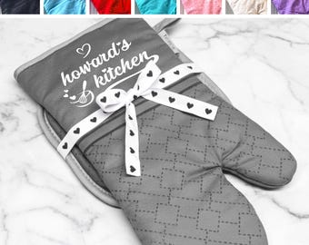 Personalized Oven Mitt & Pot Holder, 2 Piece Kitchen Gift Set, Silicone Oven Mitt, Wedding Gift, Mother's Day Gift, House Warming, Cooking
