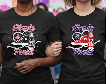 Chucks & Pearls, Kamala Harris T-shirt, Political Tee, Feminist Empowerment Tee, Inspirational Unisex T-shirt, Women Supporting Women