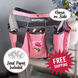 Sac à outils de jardin personnalisé, fourre-tout à outils de jardin, caddie de jardinage, sac de jardin rose, (outils non inclus) cadeau de jardin, Saint-Valentin, fête des mères