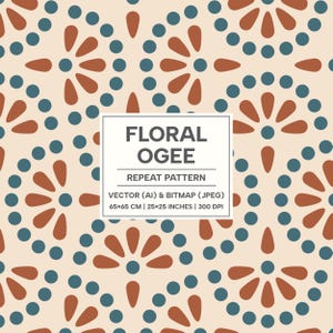 Florales Ogee nahtloses Muster, klassisches Motiv für Dekoration & Verpackung, elegante Heimtextilien, DIY Kunsthandwerk, Schreibwaren, Vektor + JPEG Dateien