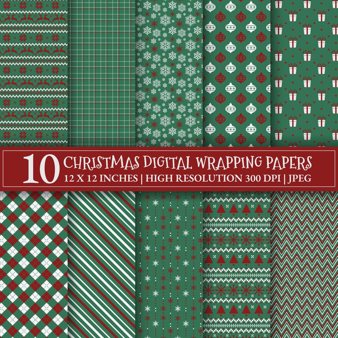 10 Festive Christmas Seamless Patterns, High-resolution Digital ...