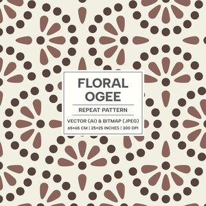 Patrón floral ogee, motivo elegante para decoración del hogar y proyectos de bricolaje, mousse de moca, martini de chocolate, crema de cannoli, vector listo para imprimir + JPEG