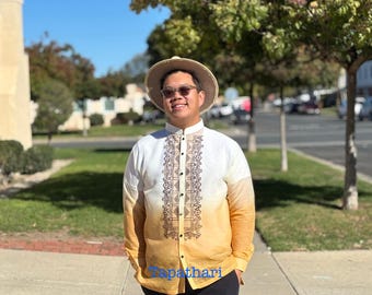 Modern BARONG TAGALOG - Fully Open Chinese Collar