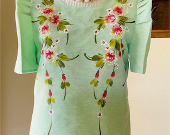 Filipiniana Painted Kimona Blouse - Lime/Mint Green