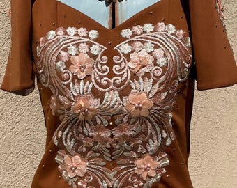 Filipiniana Neoprene Blouse - Bronze Brown