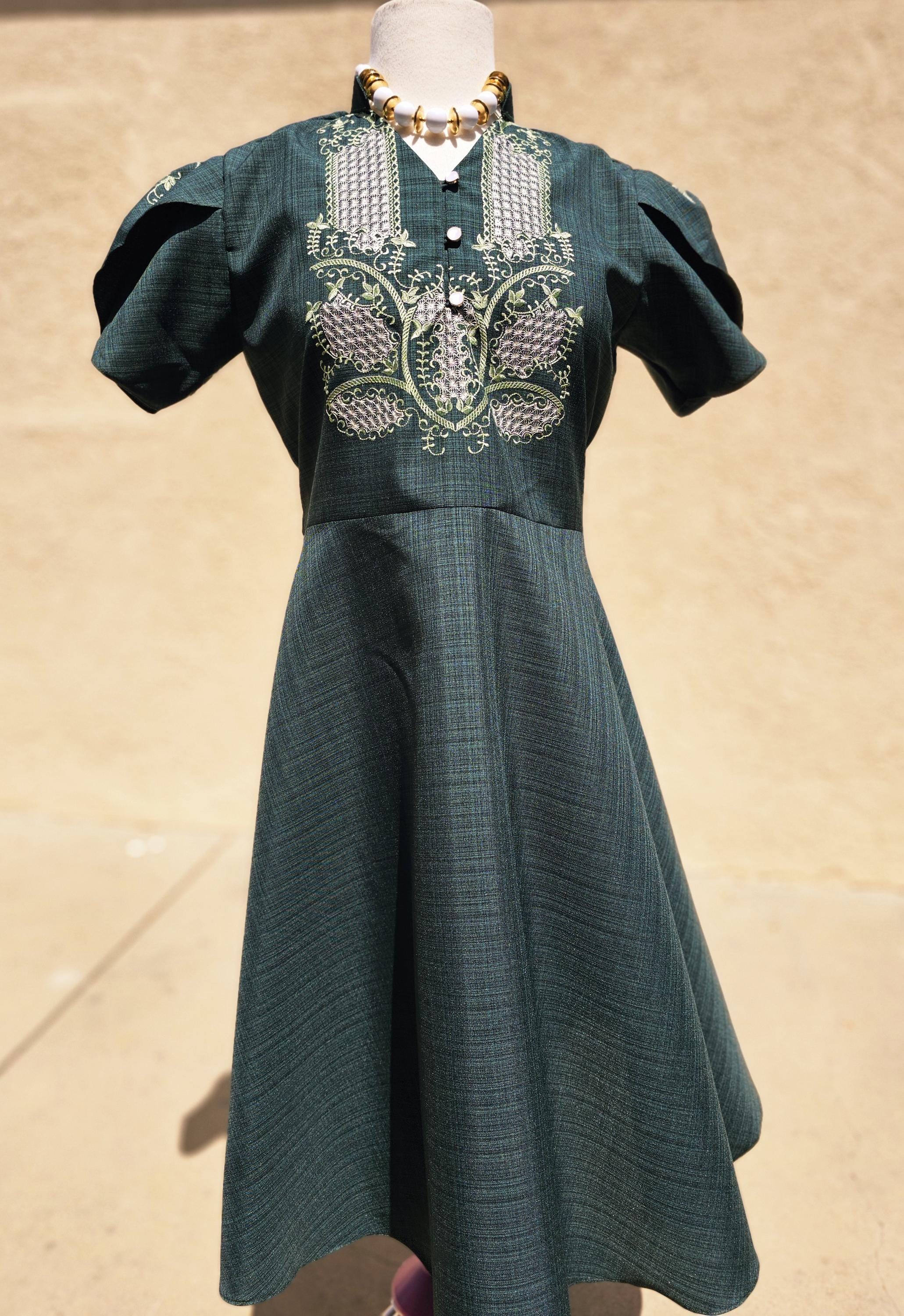 ganni green gingham dress Under The Stars Green Floral Balloon Sleeve Dress – Shop the Mint main image 1