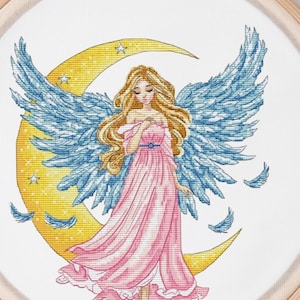 Heavenly Angel Cross Stitch Pattern Guardian Angel Embroidery Design Instant Download PDF DIY Adorable Girl Modern Ornament Cute Angel