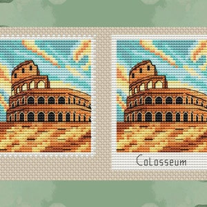 Sello del Coliseo - Patrón de punto de cruz digital para proyecto de bricolaje Patrón de atracción de Roma, Italia Descarga instantánea Arquitectura antigua