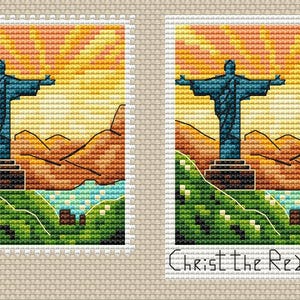 Patrón de punto de cruz del Cristo Redentor - Descarga digital Patrón de viaje a Brasil, Mini punto de cruz DIY PDF Diseño moderno