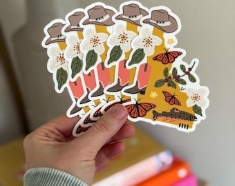 Hand-Drawn Yellow Idaho Vinyl Sticker: Cottagecore Sticker, Yellow Idaho Sticker, Boise State Sticker, Waterbottle Sticker