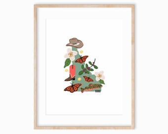 Hand-Drawn Idaho Art Print 8x10, Idaho Art, Farmhouse Style Art, Idaho Cottagecore Art, Housewarming Gift, Aesthetic Idaho Art