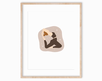 Yoga Girl Art Print 8x10, Yoga Wall Art, Yoga Pose, Boho Aesthetic, Neutral Earth Tones, Illustrated Yoga Poses, Wellness, Yoga Studio Art