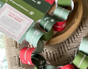 Christmas Countdown Paper Chain Kit, DIY Garland, Kids Holiday Craft, Hand Drawn Doodles, Family Traditions, Advent Calendar