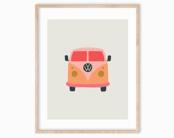 Pink Orange Van Art Print 8x10, Classic Car, Wanderlust Boho Desert Vibes, Boy Girl Room Decor, Vintage Van, Desert Vibes, Road Trip