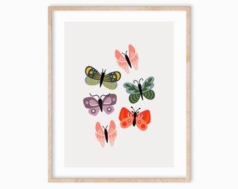 Hand-Drawn Butterfly Art Print 8x10, Cottagecore Art Print, Girls Room Art, Nursery Art, Play Room Art, Nature Inspired Art