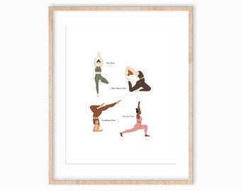 Yoga Girl Art Print 8x10, Yoga Wall Art, Yoga Pose, Boho Aesthetic, Neutral Earth Tones, Illustrated Yoga Poses, Wellness, Yoga Studio Art