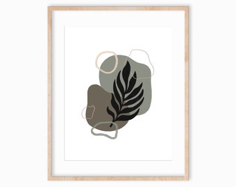 Plant Art Print 8x10, Minimal Nature Boho Wall Art, Earth Tones, Tropical Leaf Art