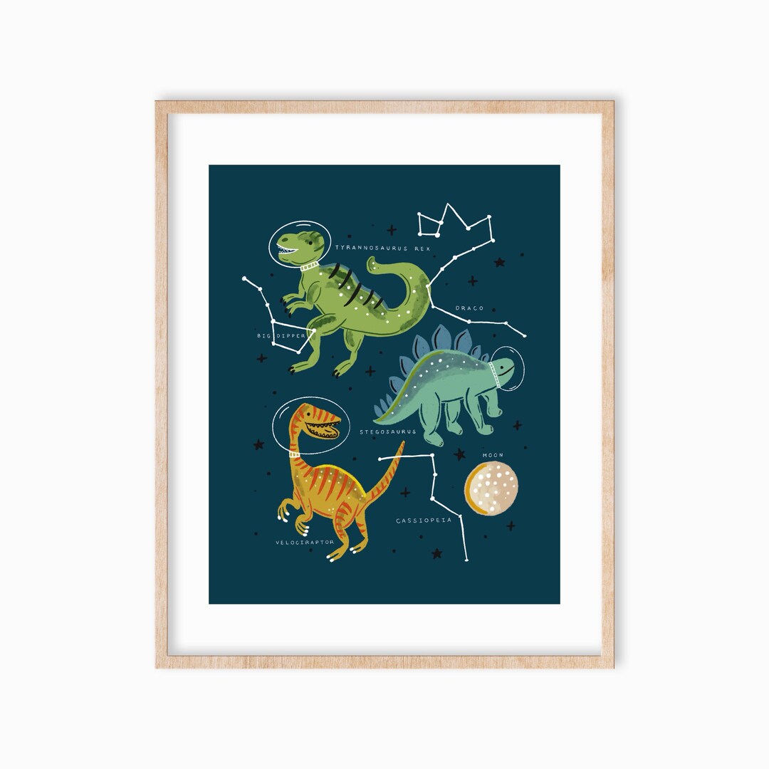 Hand-drawn Dinosaurs in Space 8x10 Wall Art, Play Room Wall Art, Outer ...