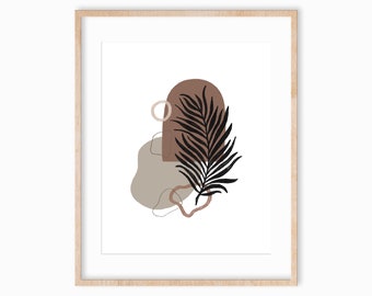 Plant Art Print 8x10, Minimal Nature Boho Wall Art, Earth Tones, Nature Foliage, Palm Leaf