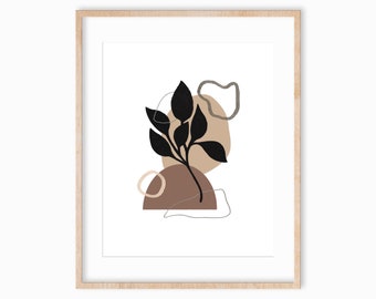 Plant Art Print 8x10, Minimal Nature Boho Wall Art, Earth Tones, Nature Foliage