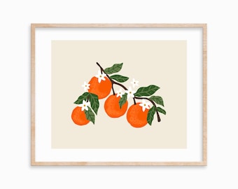 Hand-Drawn Oranges Art Print 8x10, Kitchen Art, Farmhouse Art Print, Fruit Art Print, Cottagecore Art Print, Nursery Art, Citrus Art