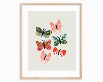 Boho Butterfly Art Print 8x10, Boho Butterfly Print, Colorful Butterfly Art, Girls Room Office Nursery Art, Colorful Summery Art Print