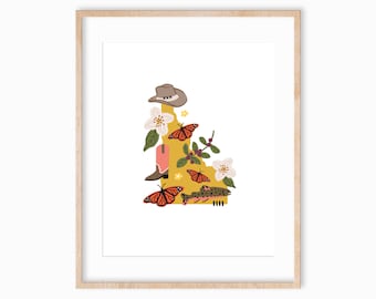 Hand-Drawn Idaho Art Print 8x10, Yellow Idaho Art, Farmhouse Style Art, Idaho Cottagecore Art, Housewarming Gift, Aesthetic Idaho Art