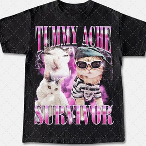 Vintage 90s Tummy Ache Survivor Tee, Cat  Funny T-shirt, Graphic Tee, Meme Shirt