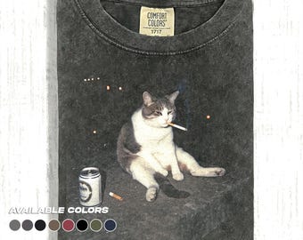 Comfort Colors® Drunk Cat Shirt | Funny Animal Meme Tee | Cat Shirt | Unisex Graphic T Shirt Cat Photo T-Shirt | Unisex Graphic Tee