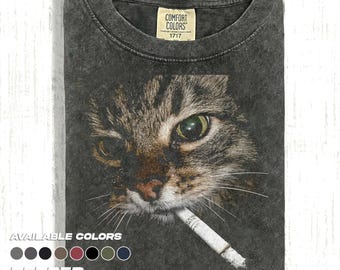 Comfort Colors® Smoke Cat Shirt | Funny Animal Meme Tee | Cat Shirt | Unisex Graphic T Shirt Cat Photo T-Shirt | Unisex Tee