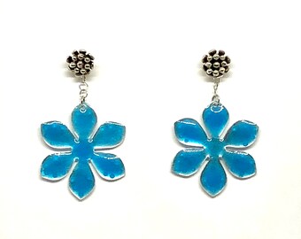 Turquoise Enameled Flower Earrings