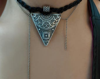 Gargantilla vintage de cuero negro, collar de cuero, gargantillas, collar, gargantilla vintage, collar de cuero, hecho a mano