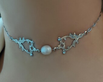 Stainless Pearl choker vintage necklace , Pearl necklace , Pearl choker necklace , Vintage choker necklace , Collar necklace , choker collar