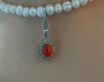 Agate gemstone vintage necklace, pearl choker necklace, Agate necklace, Agate choker necklace, choker necklace with agate, Gemstone jewelry