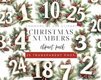 Christmas Advent Countdown Clipart, Fun Holiday Decor, Printable Designs, Advent Calendar Clipart, Watercolor Christmas Countdown Clipart