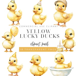 One Lucky Duck Birthday PNG - Cute Duck Clipart for Baby Shower - Digital Download - Perfect for Invitations - Instant Download