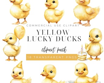 Yellow Duck Birthday Clipart PNG, Rubber Duck Birthday Party Clipart, Duck Birthday Girl Clipart, Baby Duck Birthday,Watercolor Duck Clipart