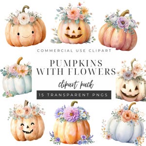 Paquete de imágenes prediseñadas de calabaza, imágenes prediseñadas de otoño en acuarela, calabaza de otoño PNG, imágenes prediseñadas de Halloween, descarga digital