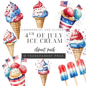 4th of July Ice Cream Clipart, Patriotic Popsicle Designs, Independence Day Digital Download for Summer Fun