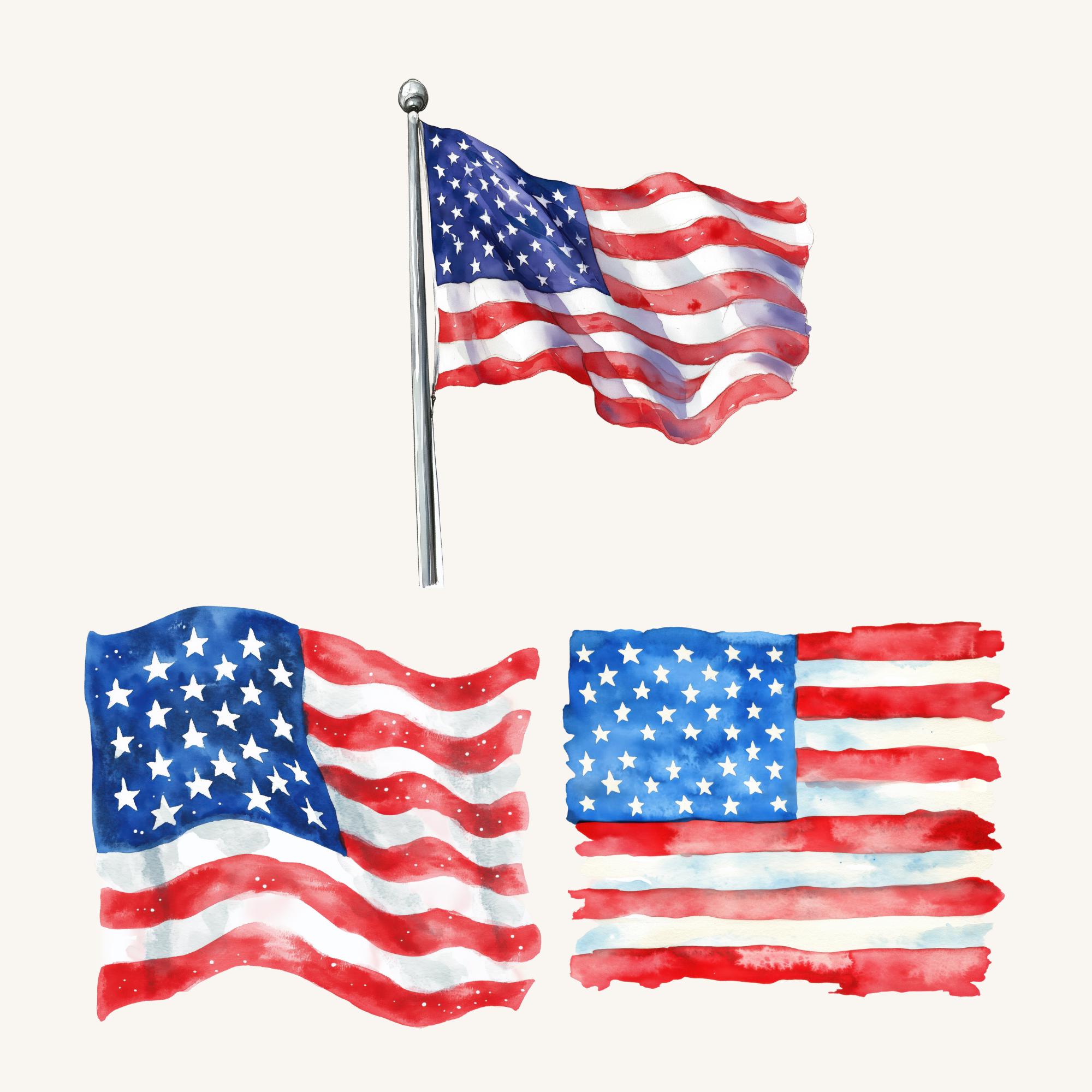 Fourth of July Clipart, Watercolor American Flag PNG, Patriotic Party ...