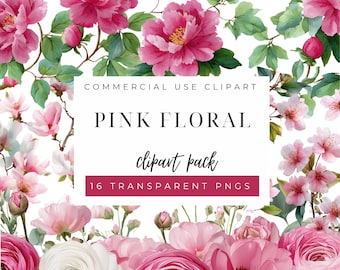 Light Pink Floral Clipart, Seamless Watercolor Pattern, Digital Floral Art, Perfect for Invitations & Crafts