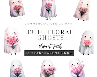 Halloween Clipart Bundle, Cute Spooky PNG, Digital Download for Commercial Use, Cute Halloween, Adorable Ghost Illustrations for Kids